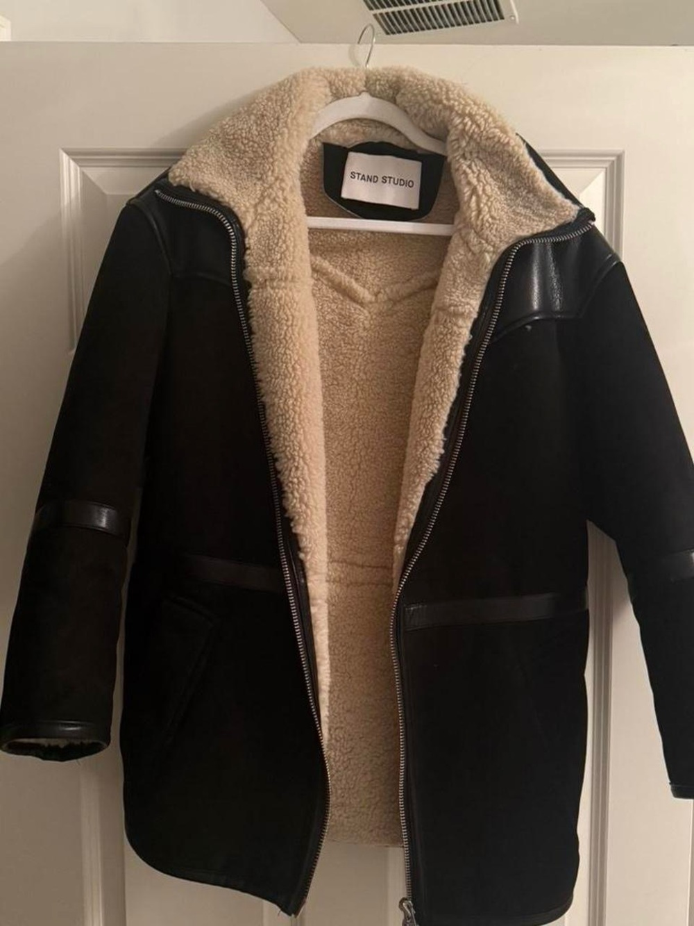 Stand Studio Black Shearling-Lined Coat